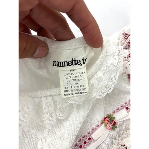 Vintage Red Velvet Lace Trim Holiday Party Dress USA Long Sleeve - Girls 6x NEW - Picture 8 of 10